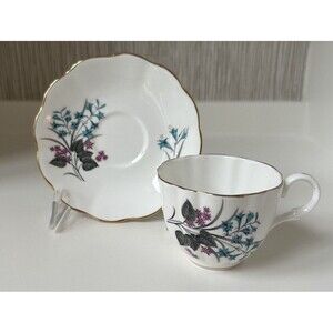 Vintage 1960’s Crown Mark Bone China floral Tea Cup & Saucer Set England